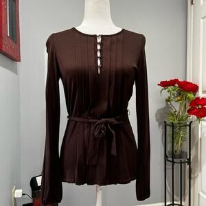 NEW Dana Buchman Silk Pleated Button Belted Tie Waist Bell Sleeve Sweater P NWOT